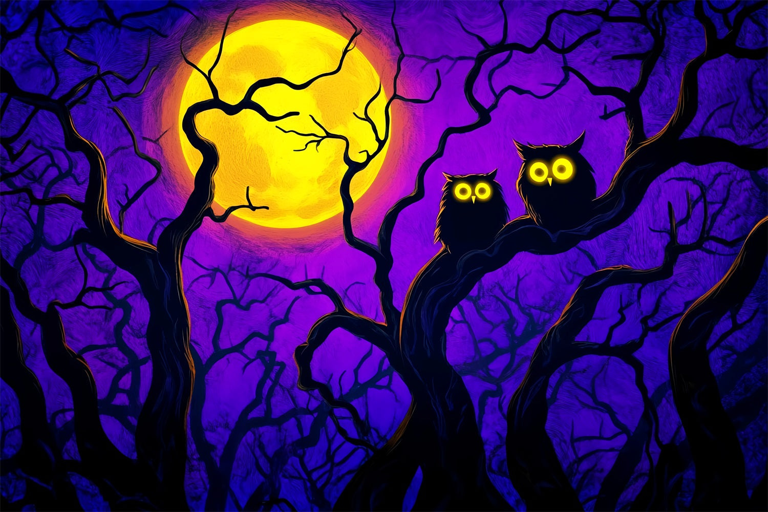 Halloween-Farben Fotohintergrund Helle Mondlicht-Eulen Äste Halloween-Mond Fotohintergrund LXX59-145