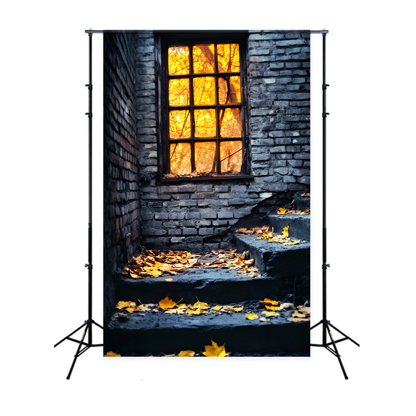 Halloween-Farbbackdrop Rustikales Fenster Herbstblätter Halloween-Backdrop LXX59-146
