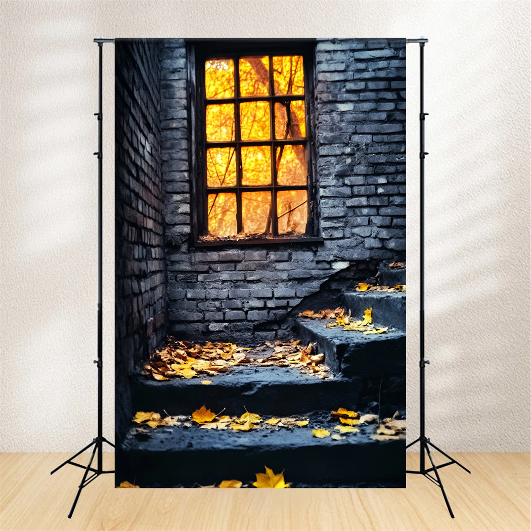 Halloween-Farbbackdrop Rustikales Fenster Herbstblätter Halloween-Backdrop LXX59-146