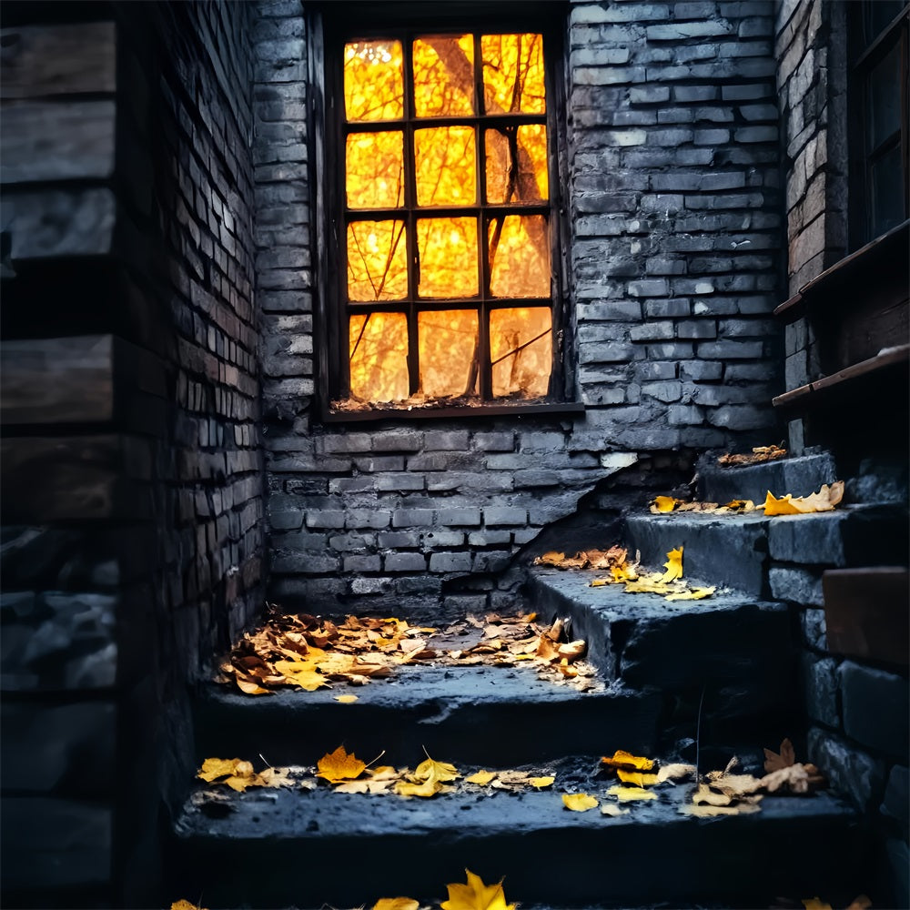 Halloween-Farbbackdrop Rustikales Fenster Herbstblätter Halloween-Backdrop LXX59-146