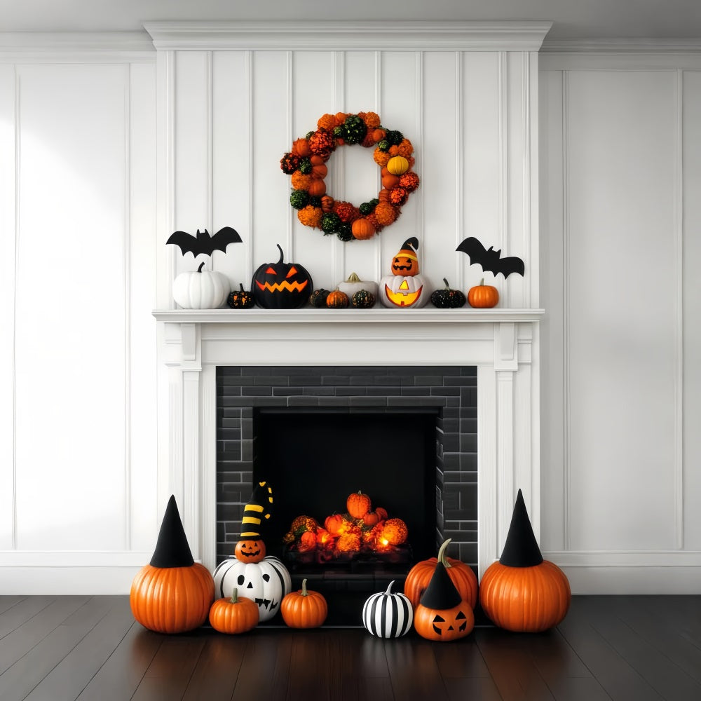 Halloween-Farbbackdrop Kürbis Kamin Festliche Dekoration Halloween-Backdrops LXX59-147