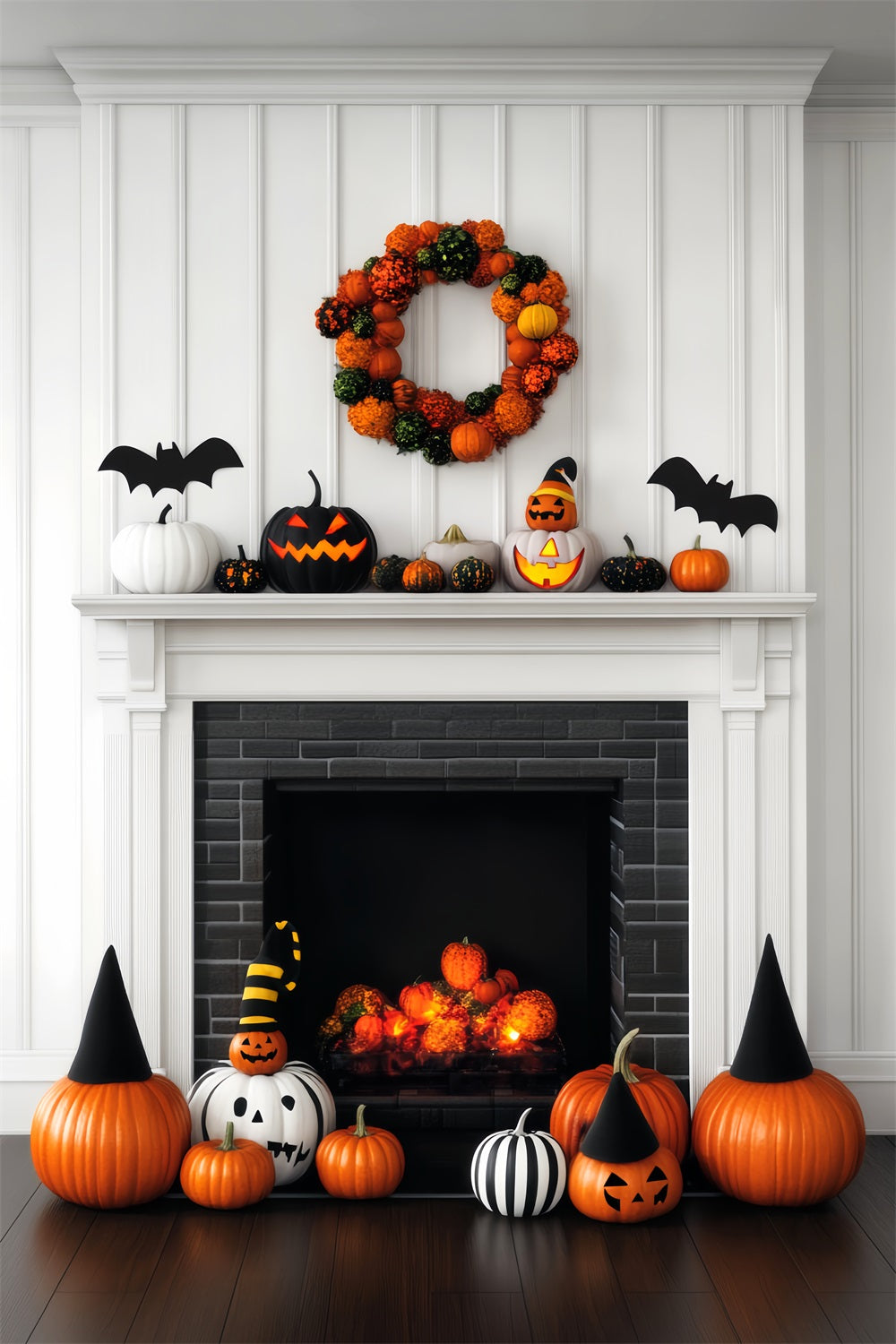Halloween-Farbbackdrop Kürbis Kamin Festliche Dekoration Halloween-Backdrops LXX59-147