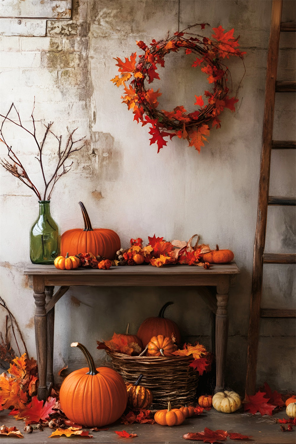 Halloween-Farbbackdrop Rustikales Kürbis-Herbstarrangement Halloween-Backdrop-Ideen LXX59-149