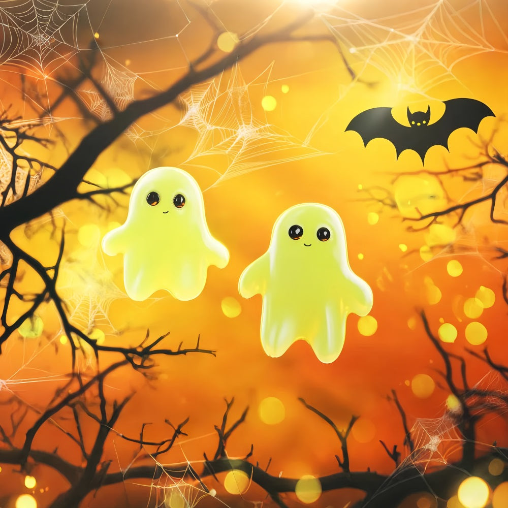 Halloween-Farbbackdrop mit niedlichen leuchtenden Geistern Illustration Halloween-Fotobackdrops LXX59-150