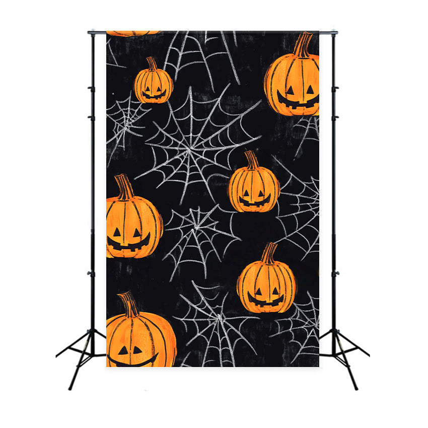 Halloween-Farbbackdrop mit Kürbislaterne und Spinnennetz Halloween-Fotografie-Backdrop LXX59-152