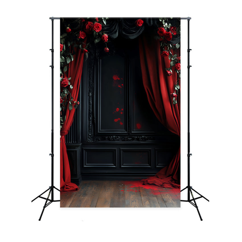 Farbiger Fotohintergrund Blutrote Rosen Gothic-Vorhänge Ideen für Halloween-Fotohintergründe LXX59-153