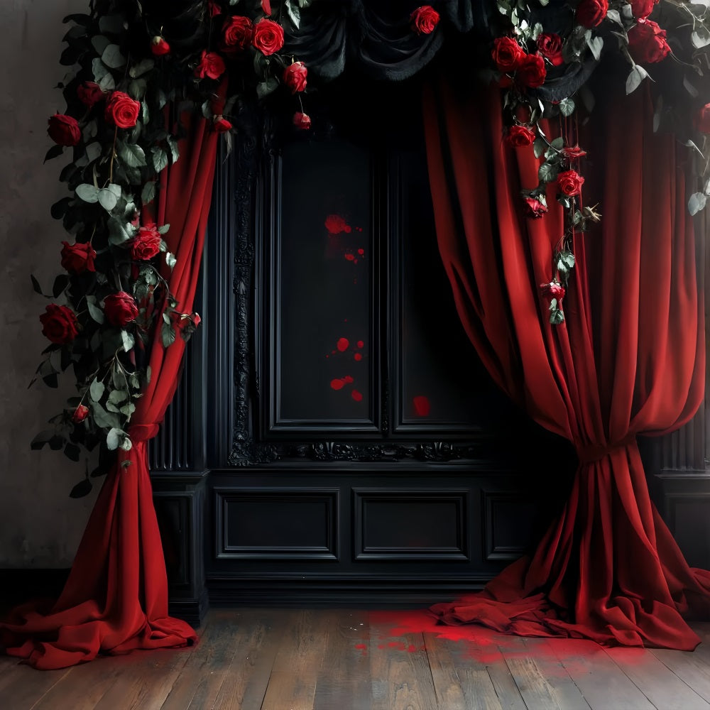 Farbiger Fotohintergrund Blutrote Rosen Gothic-Vorhänge Ideen für Halloween-Fotohintergründe LXX59-153