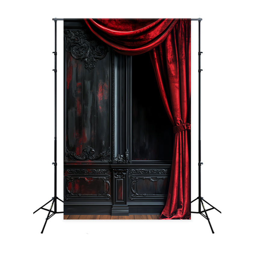 Farbiger Halloween Fotohintergrund Dunkler Samt Roter Vorhang Halloween-BildFotohintergrund LXX59-154