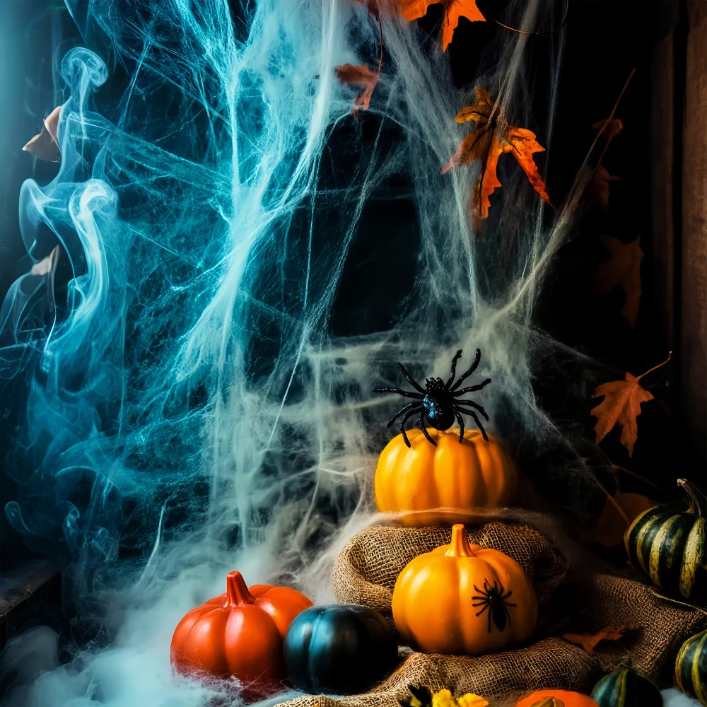 Farbiger Fotohintergrund Kürbis Spinne Spinnweben Halloween-Fotohintergründe LXX59-155