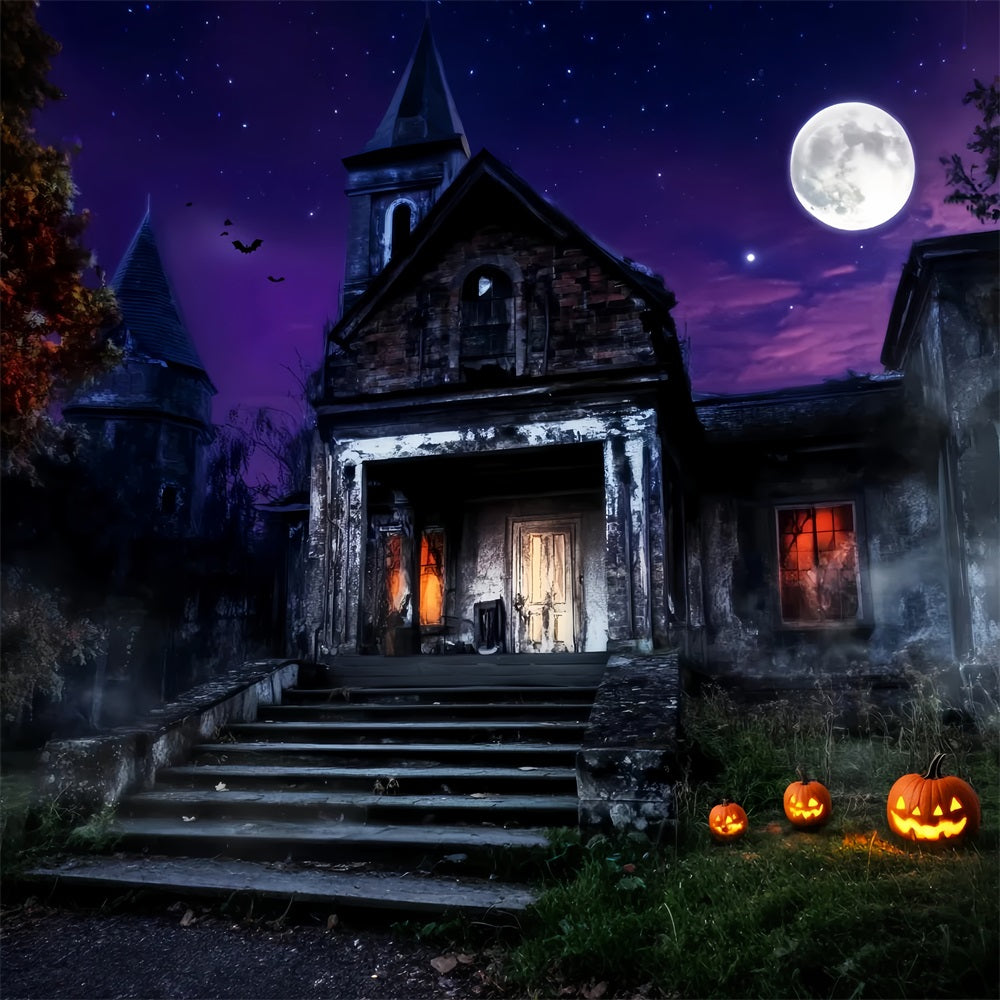 Friedhofs Fotohintergrund Spukhaus Lila Himmel Halloween-Fotohintergrund LXX59-157