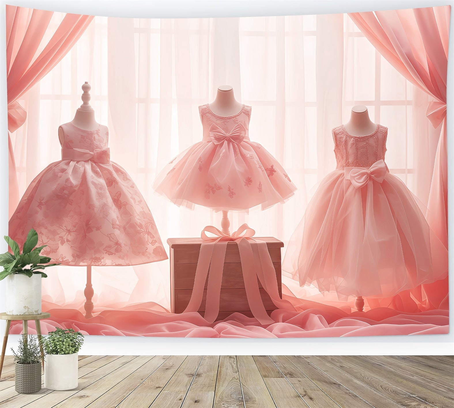Tanzstudio-Fotohintergrund Elegante rosa Kleider Schaufensterauslage Tanzfotohintergründe LXX59-16