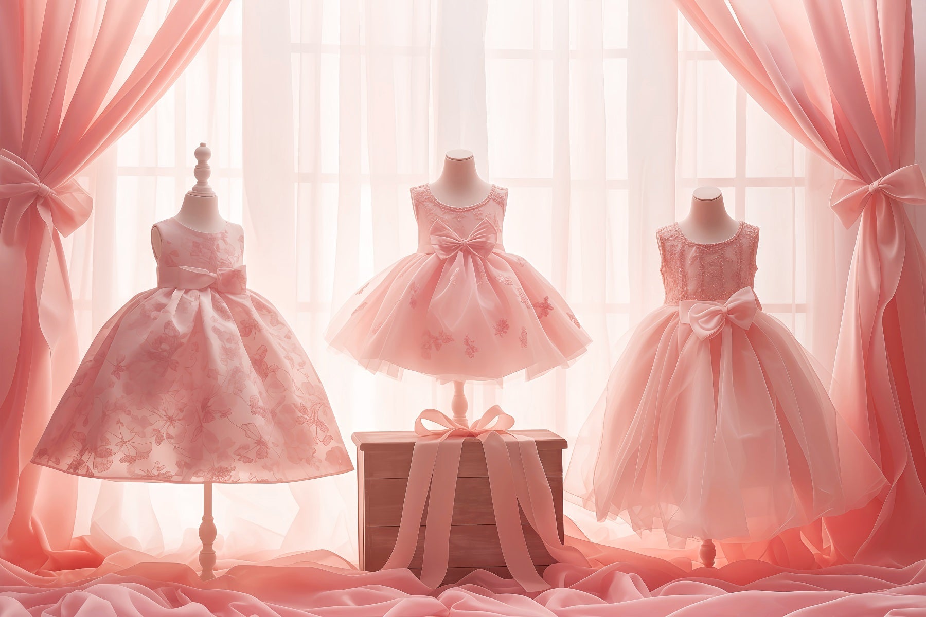 Tanzstudio-Fotohintergrund Elegante rosa Kleider Schaufensterauslage Tanzfotohintergründe LXX59-16