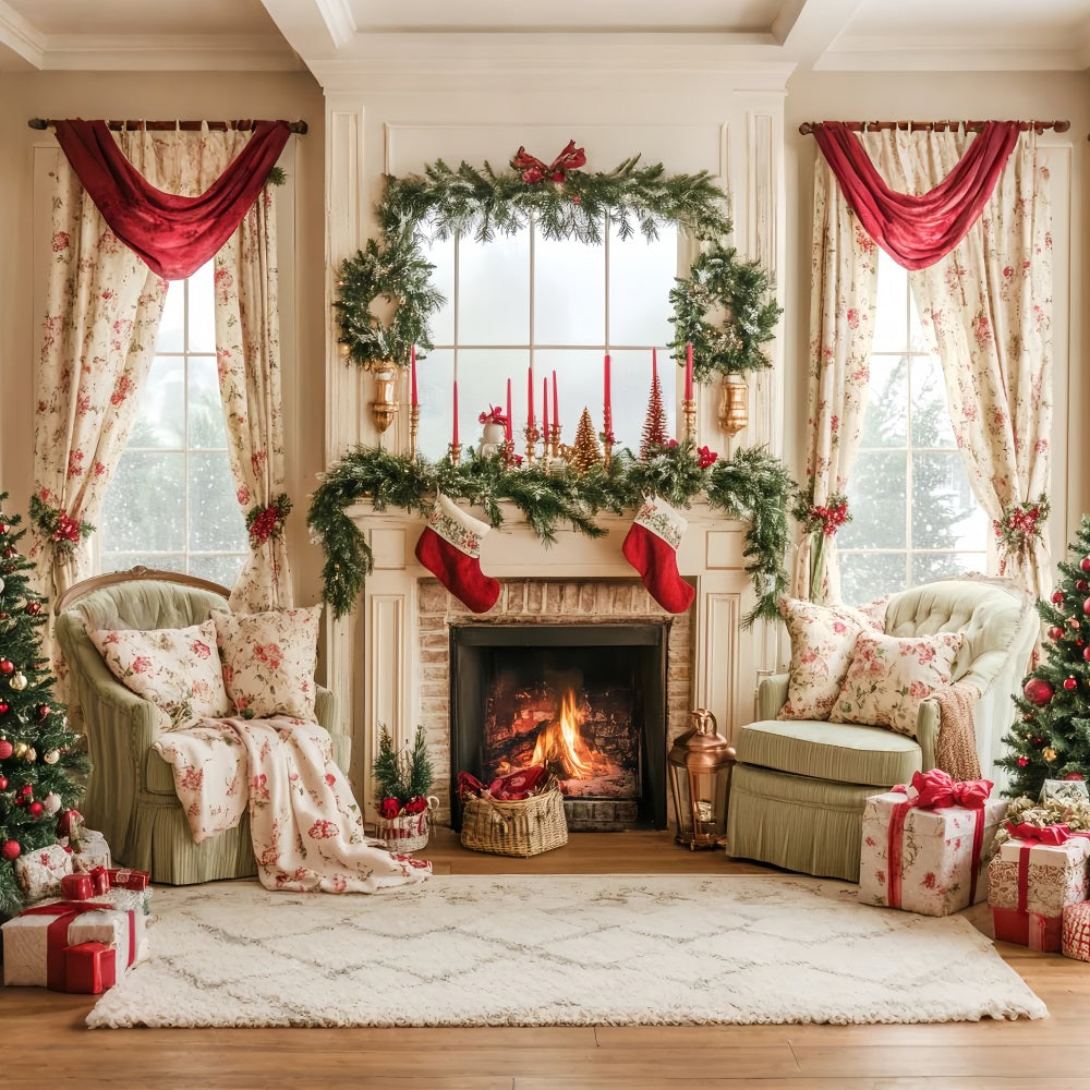 Candyland-Fotohintergrund Strümpfe Vintage-Kaminmantel Weihnachtsfoto-Fotohintergrund LXX59-164
