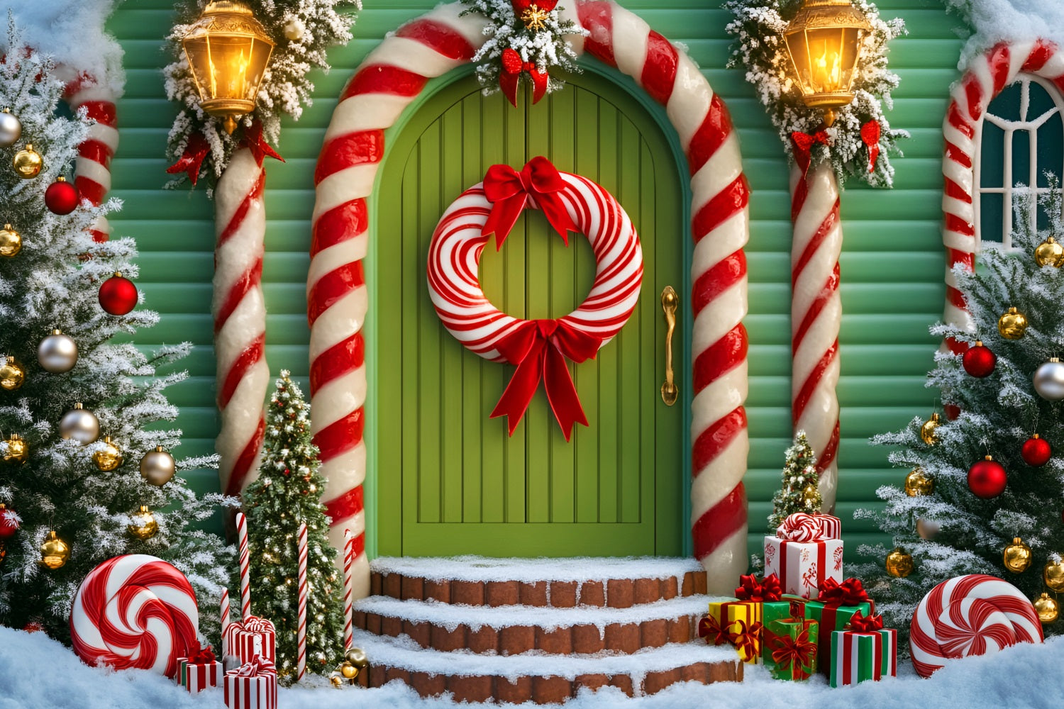 Candyland-Fotohintergrund Candy House Pastellfarbenes Wunderland Weihnachtsfoto-Hintergründe LXX59-166