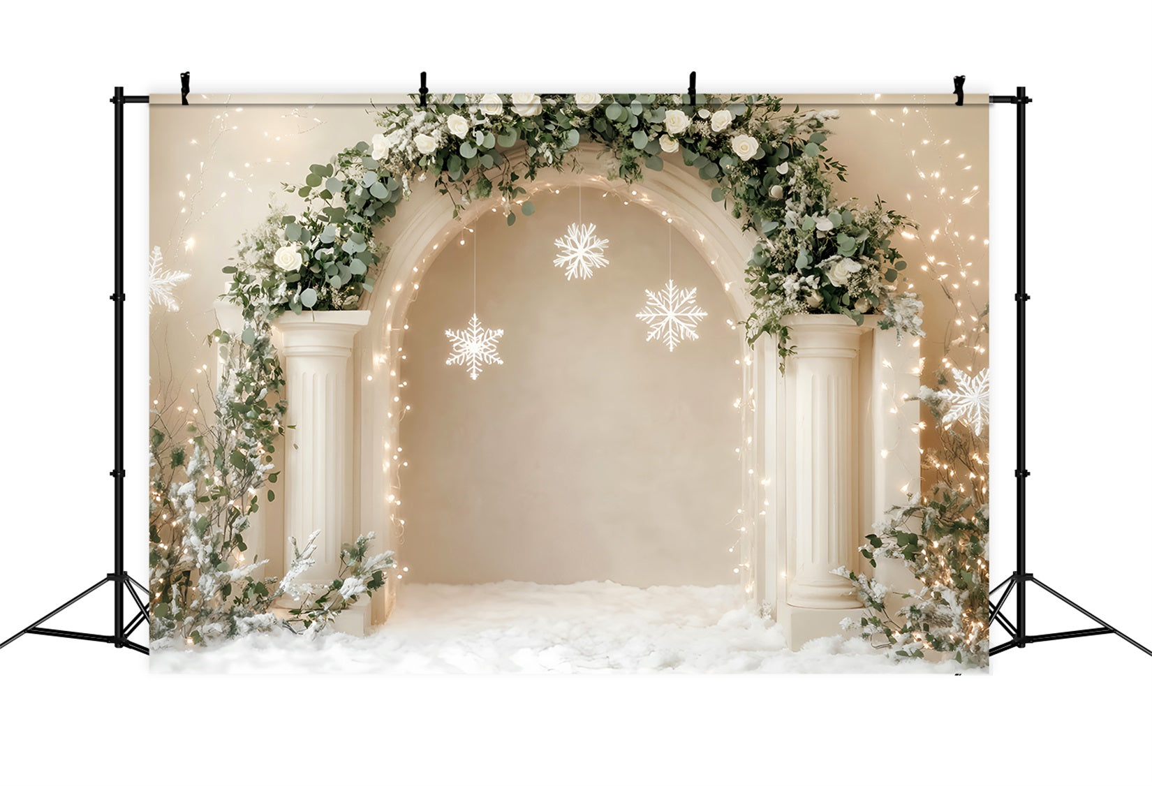 Weißer Weihnachtshintergrund Eleganter Bogen Schneeflocken Dekor Weihnachtswandhintergrund LXX59-168