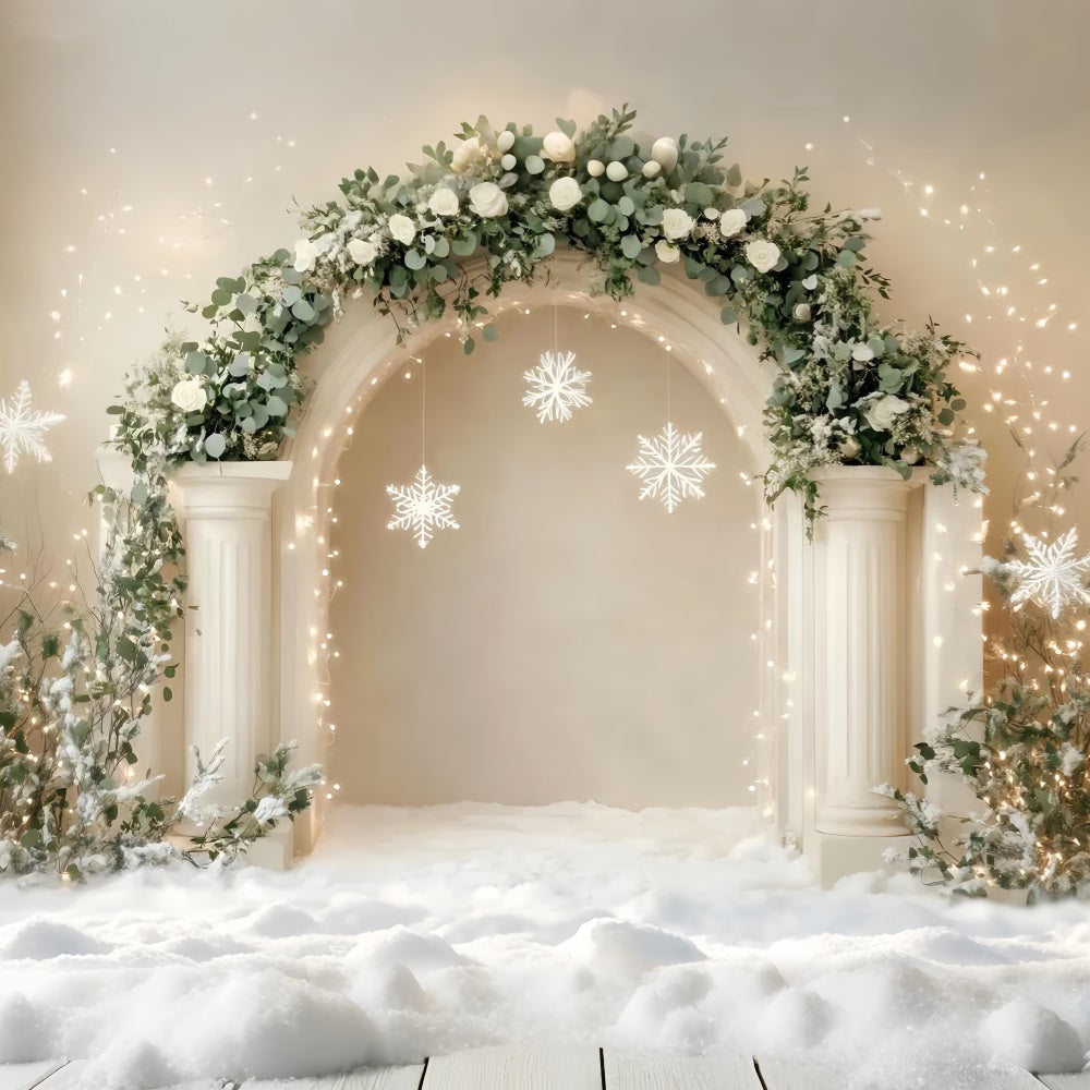 Weißer Weihnachtshintergrund Eleganter Bogen Schneeflocken Dekor Weihnachtswandhintergrund LXX59-168