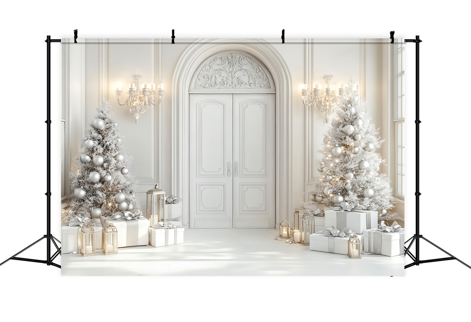 Weißer Weihnachtshintergrund Elegante Tür Weihnachtsbäume Weißer Weihnachtshintergrund LXX59-169