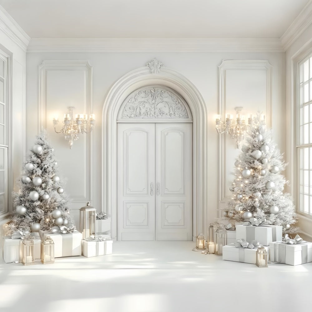Weißer Weihnachtshintergrund Elegante Tür Weihnachtsbäume Weißer Weihnachtshintergrund LXX59-169