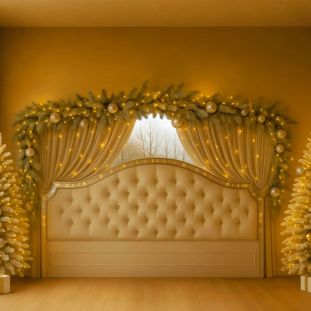 Kopfteil-Fotohintergrund Goldener Vorhang Elegantes Kopfteil Weihnachtshintergrund LXX59-181