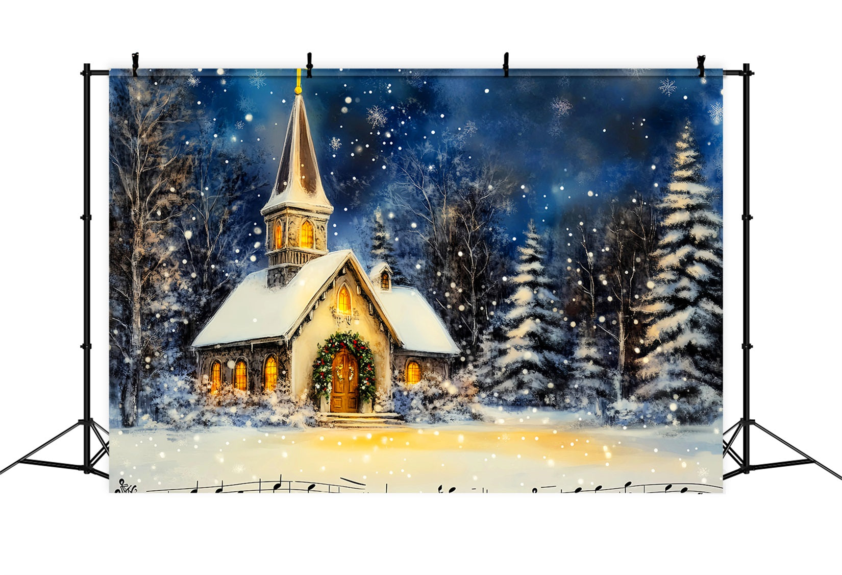 Weihnachts-Kirchenhintergrund Verschneite Winternacht Weihnachtshintergrund für Fotos LXX59-184