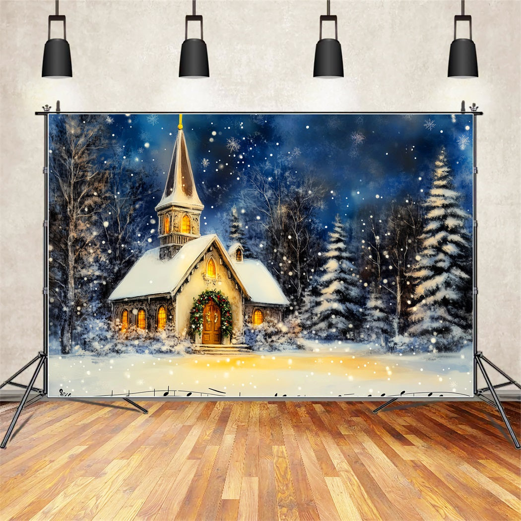 Weihnachts-Kirchenhintergrund Verschneite Winternacht Weihnachtshintergrund für Fotos LXX59-184