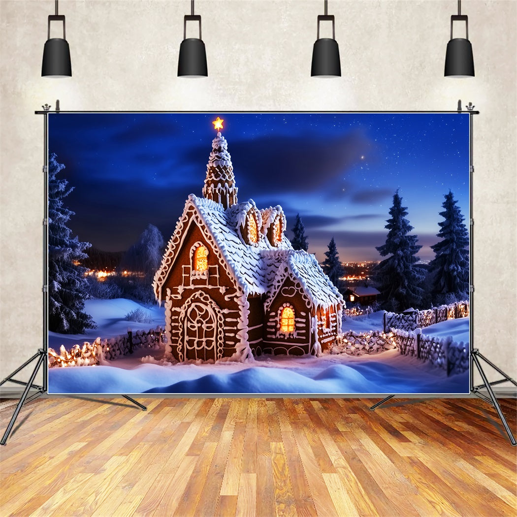 Weihnachts-Kirchenhintergrund Lebkuchenhaus Sternennacht Weihnachtshintergründe LXX59-186