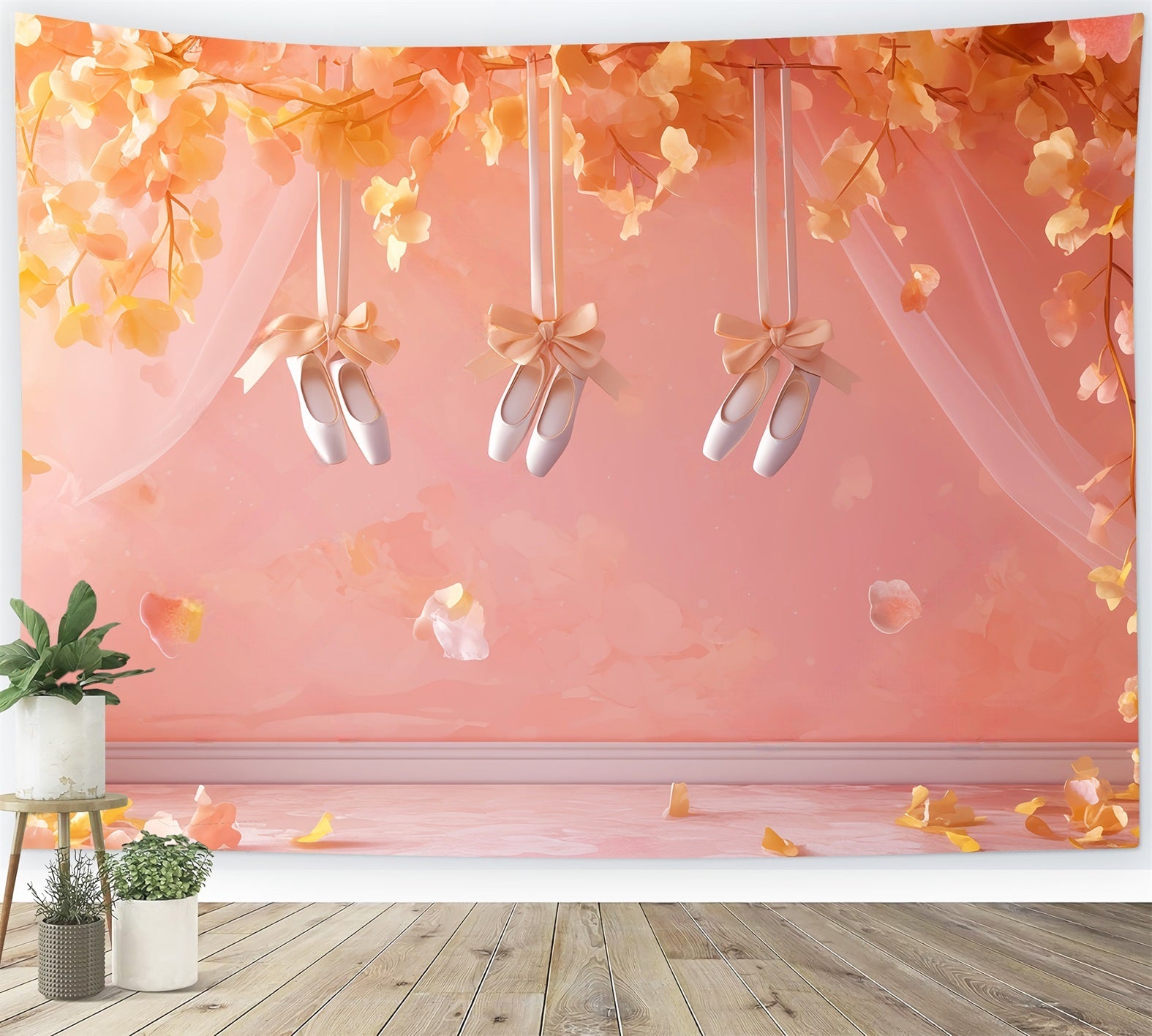 Tanzstudio-Fotohintergrund Pfirsichblüten Ballettschuhe Tanz-Hintergründe LXX59-19