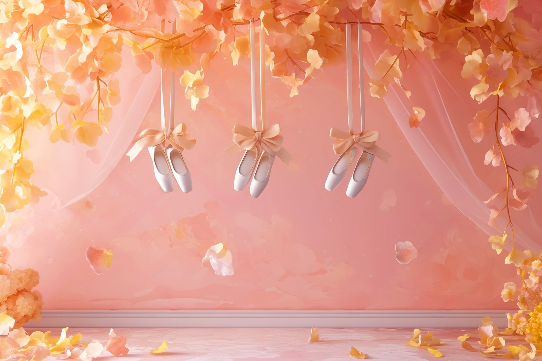 Tanzstudio-Fotohintergrund Pfirsichblüten Ballettschuhe Tanz-Hintergründe LXX59-19