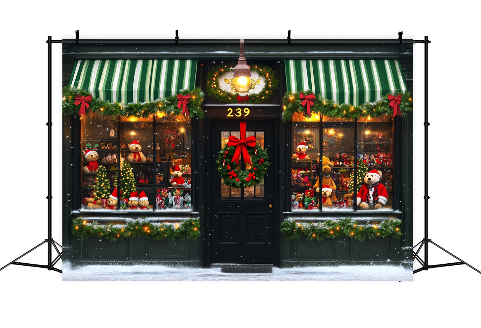 Spielzeugladen-Fotohintergrund Teddybär-Ladenfront Dekoration Weihnachtshintergründe LXX59-192