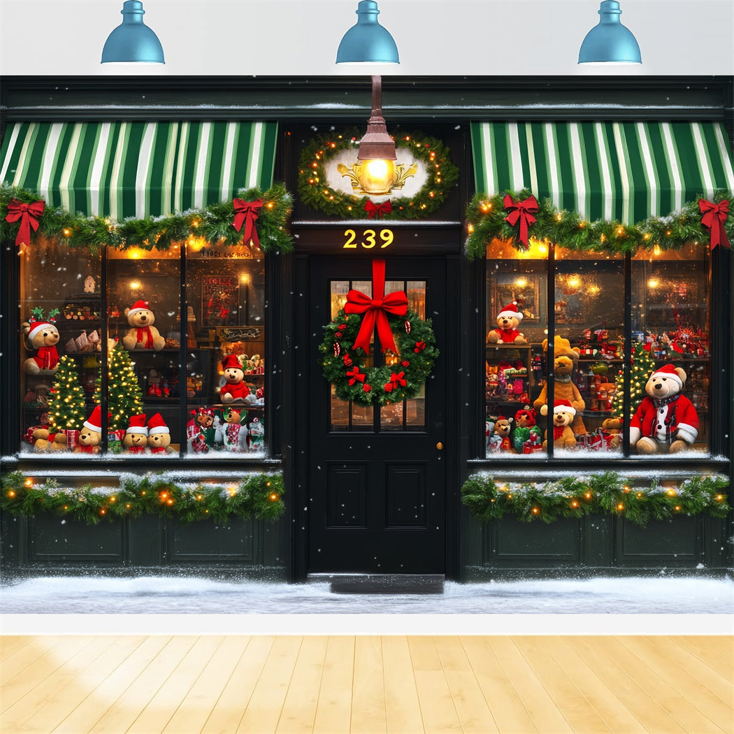 Spielzeugladen-Fotohintergrund Teddybär-Ladenfront Dekoration Weihnachtshintergründe LXX59-192