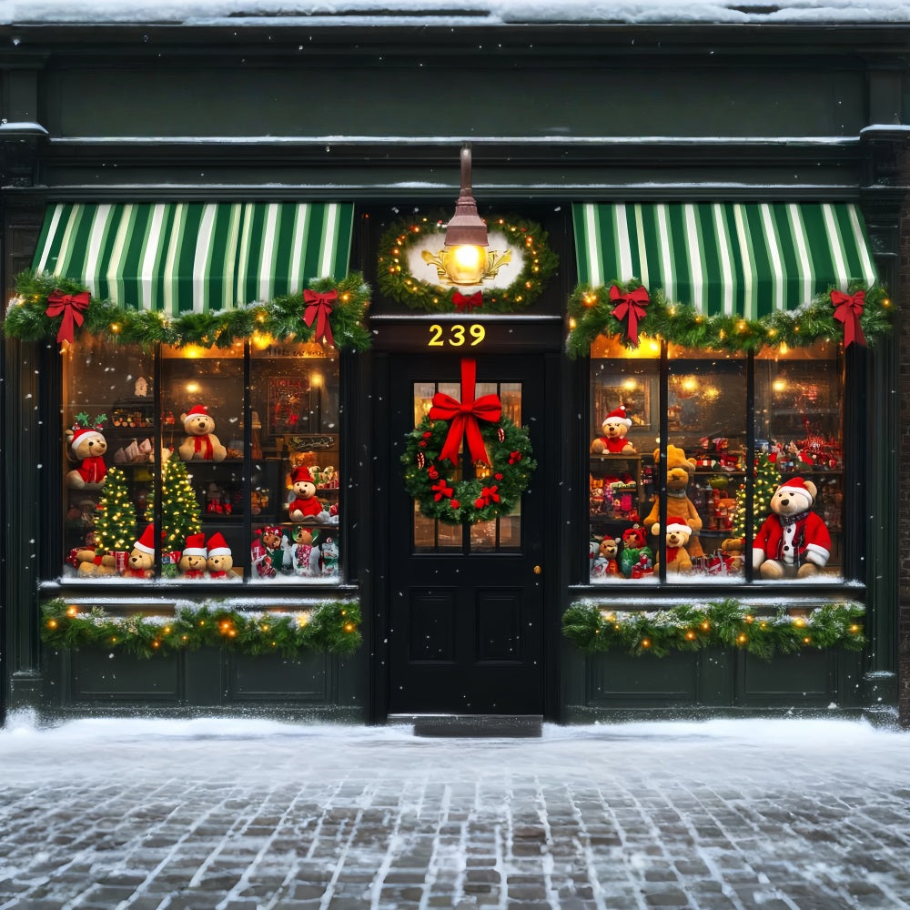 Spielzeugladen-Fotohintergrund Teddybär-Ladenfront Dekoration Weihnachtshintergründe LXX59-192