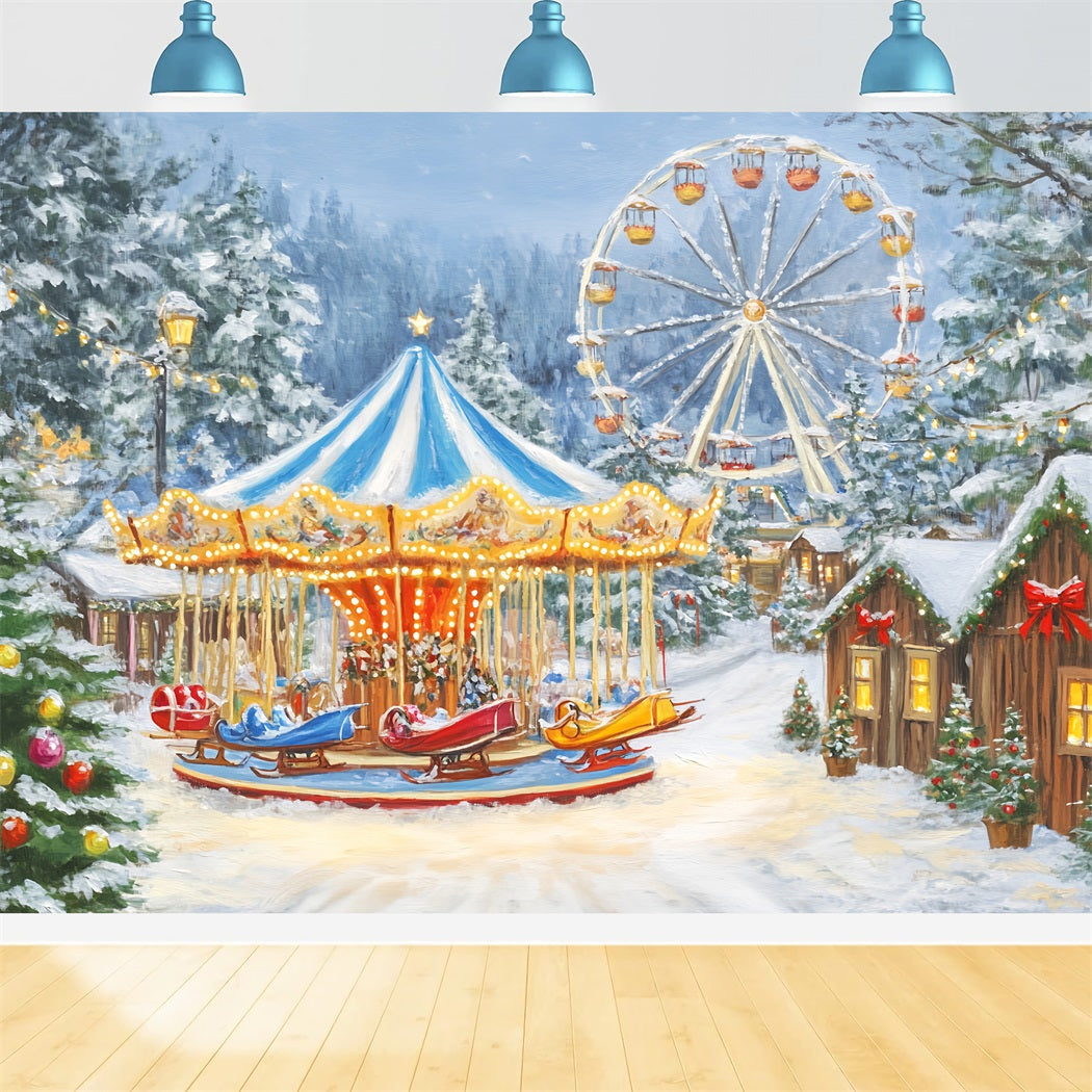 Weihnachtsdorf-Fotohintergrund Winterkarneval Karusselllichter Weihnachtsfoto-Fotohintergrund LXX59-194