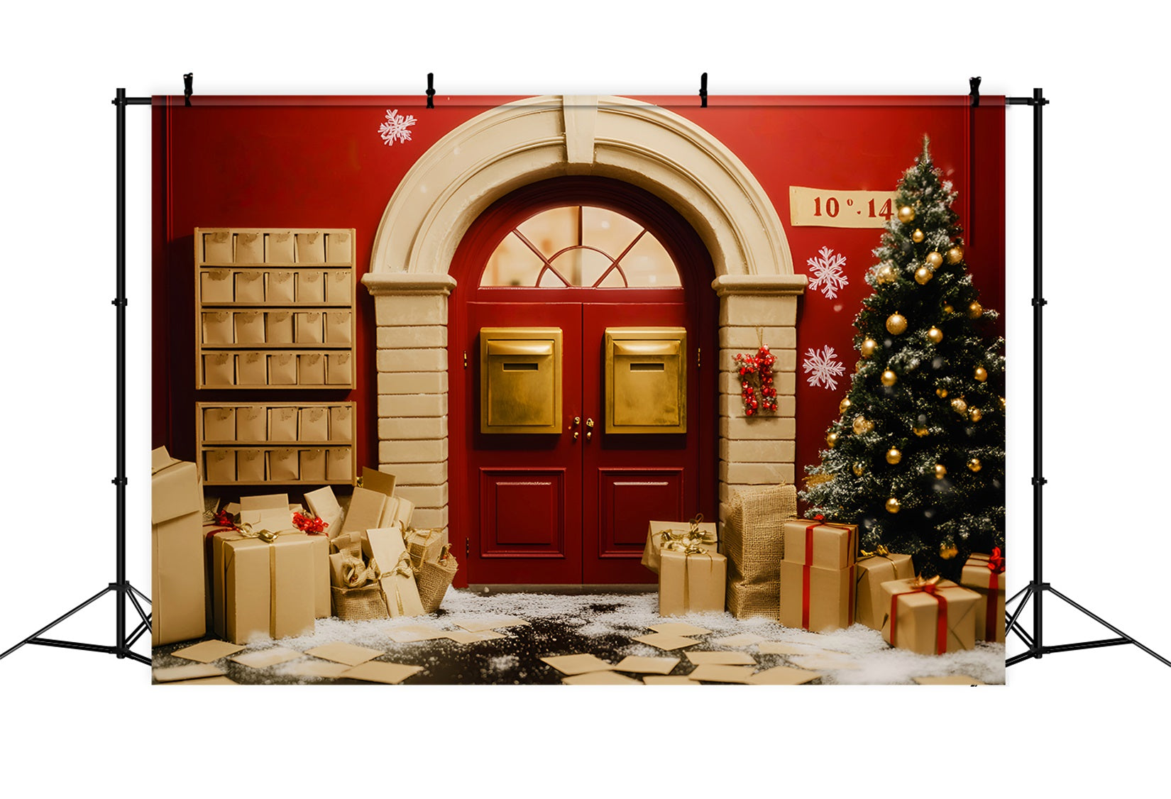 Weihnachtsmann-Fotohintergrund Goldener Briefkasten Feiertagstür Weihnachtsfoto-Hintergründe LXX59-196