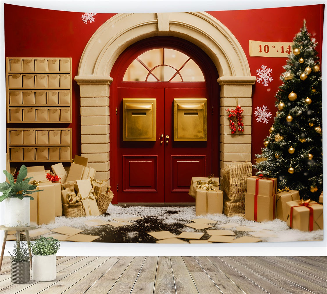 Weihnachtsmann-Fotohintergrund Goldener Briefkasten Feiertagstür Weihnachtsfoto-Hintergründe LXX59-196