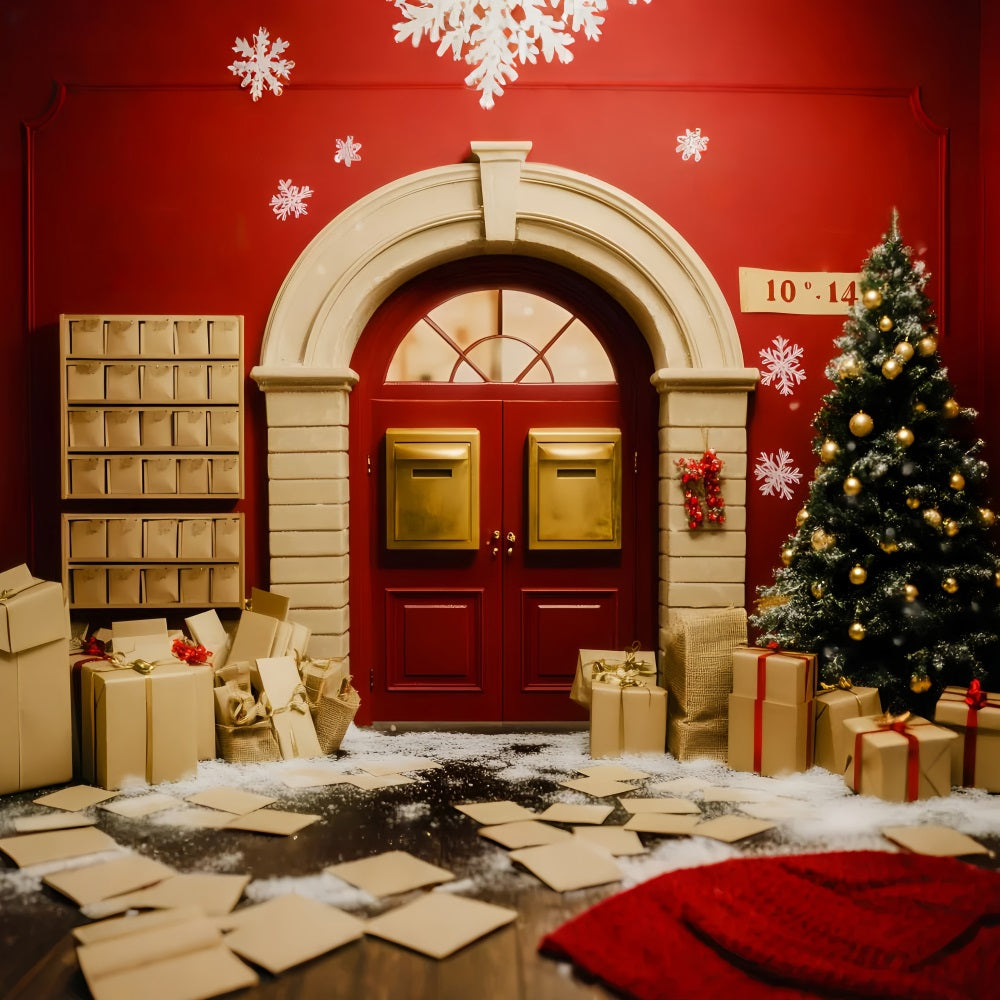 Weihnachtsmann-Fotohintergrund Goldener Briefkasten Feiertagstür Weihnachtsfoto-Hintergründe LXX59-196
