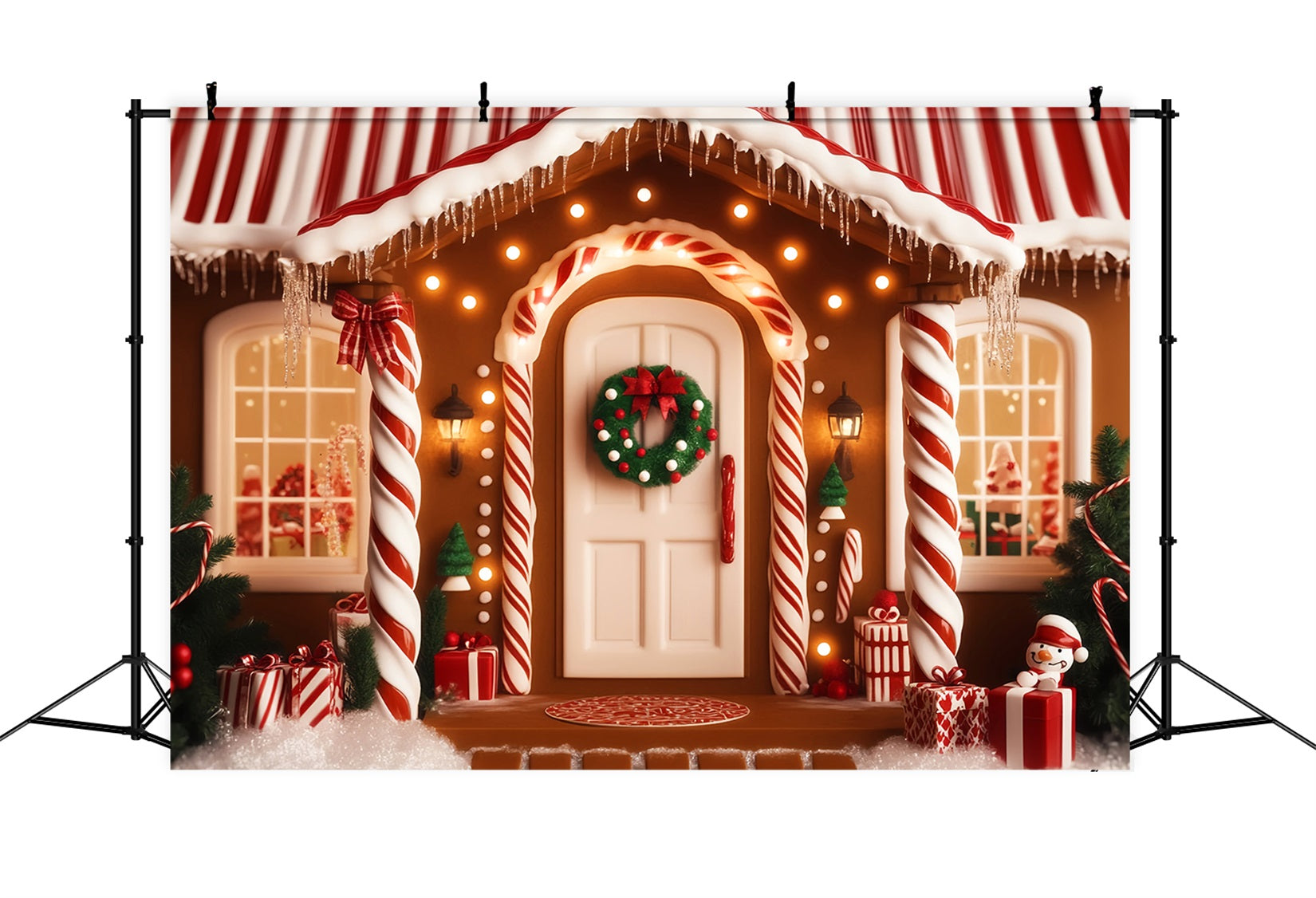 Lebkuchenhaus-Fotohintergrund Zuckerstange Lebkuchen Veranda Weihnachtshintergründe LXX59-197