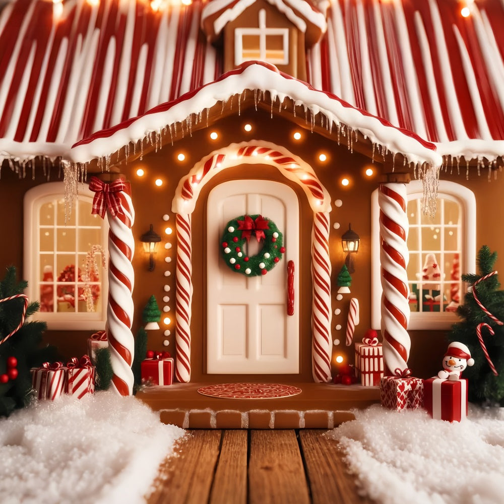 Lebkuchenhaus-Fotohintergrund Zuckerstange Lebkuchen Veranda Weihnachtshintergründe LXX59-197