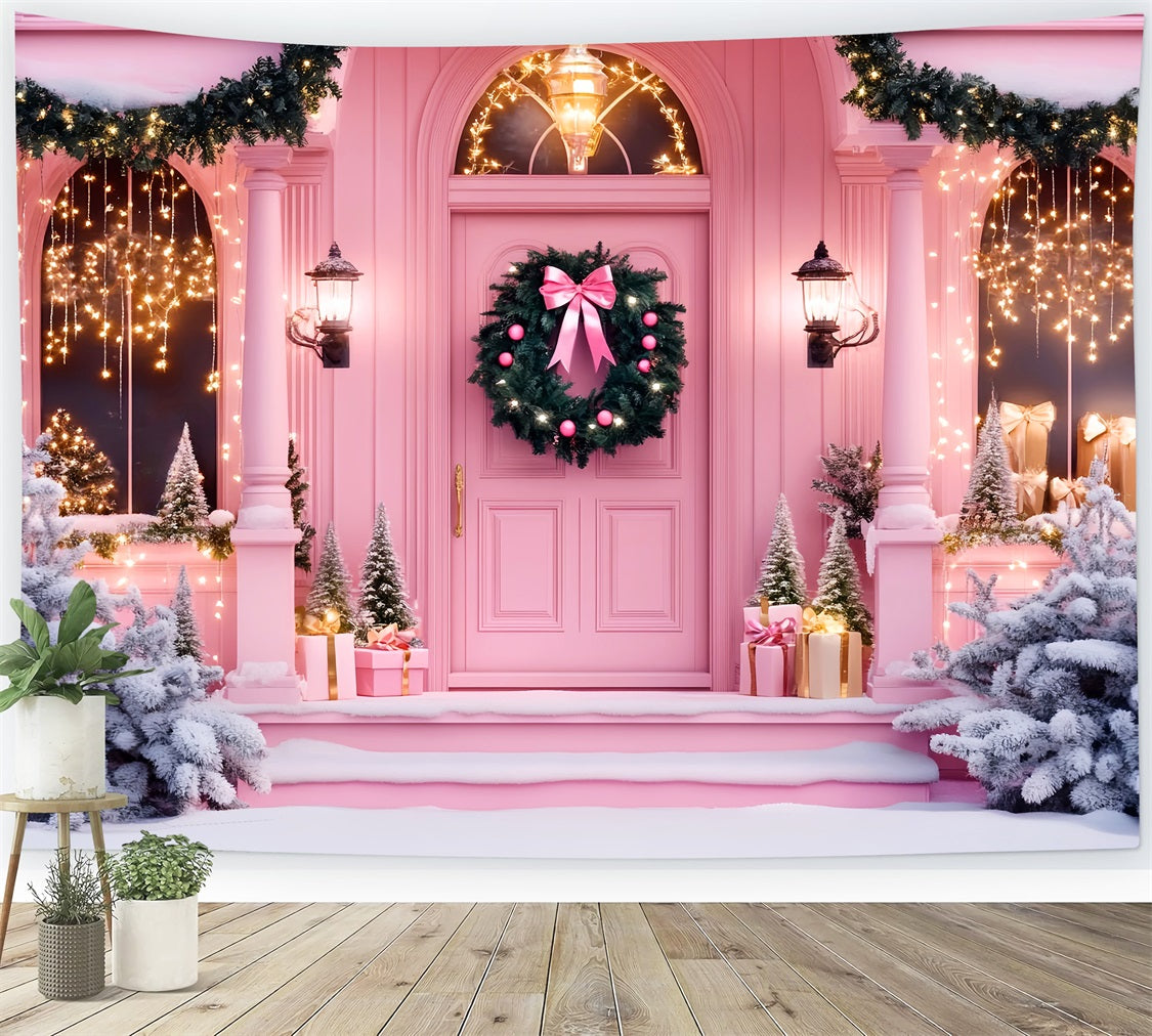 Rosa Weihnachtskulisse Feiertagstür Eingang Weihnachtsfotografie-Kulissen LXX59-198