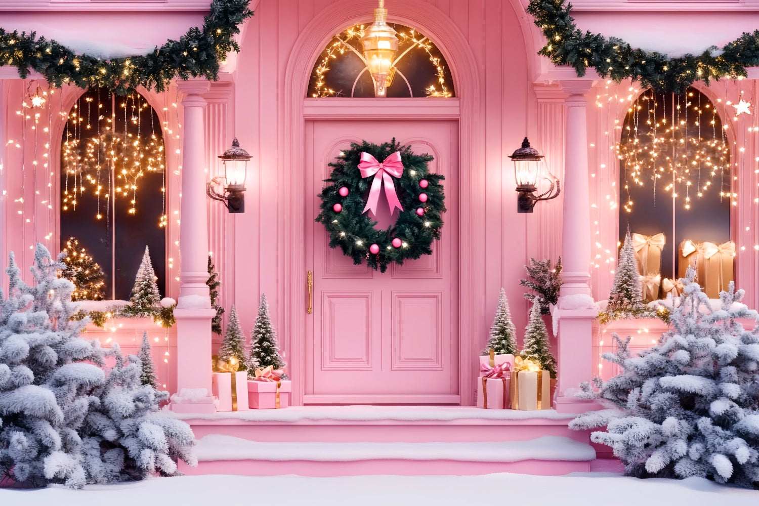 Rosa Weihnachtskulisse Feiertagstür Eingang Weihnachtsfotografie-Kulissen LXX59-198