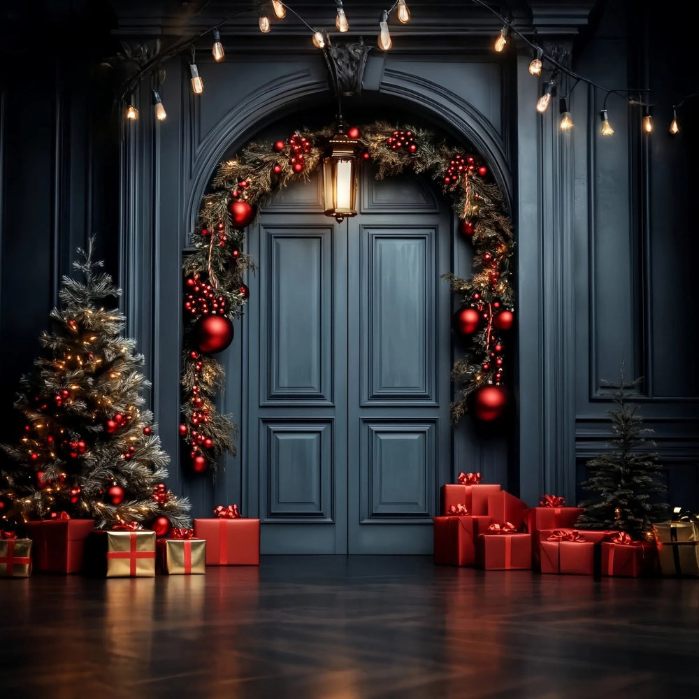 Roter Weihnachtshintergrund Elegante Türgirlande Professionelle Weihnachtshintergründe LXX59-201