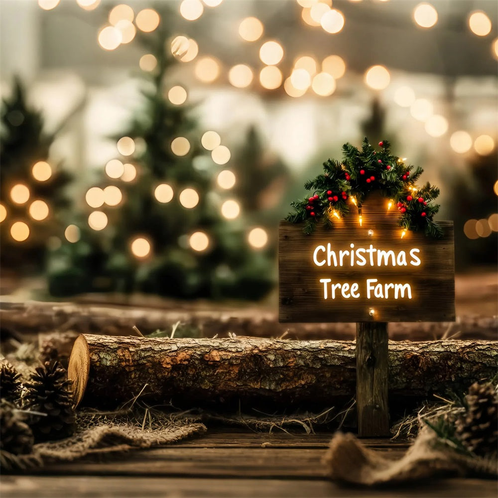 Weihnachtsbauernhof-Fotohintergrund Rustikales Baumhofschild Weihnachtshintergründe LXX59-203