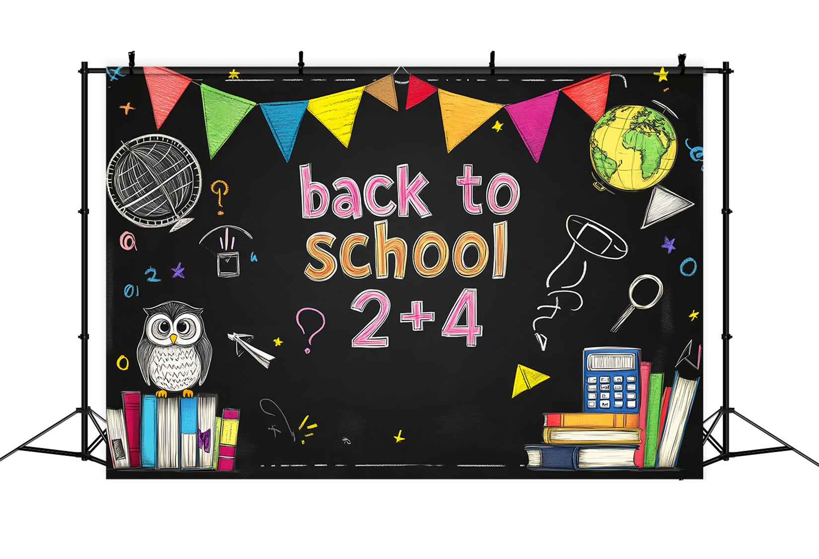 Zurück zur Schule Fotohintergrund Bunte Tafel Mathematik-Symbole Schulfoto-Fotohintergrund LXX59-205