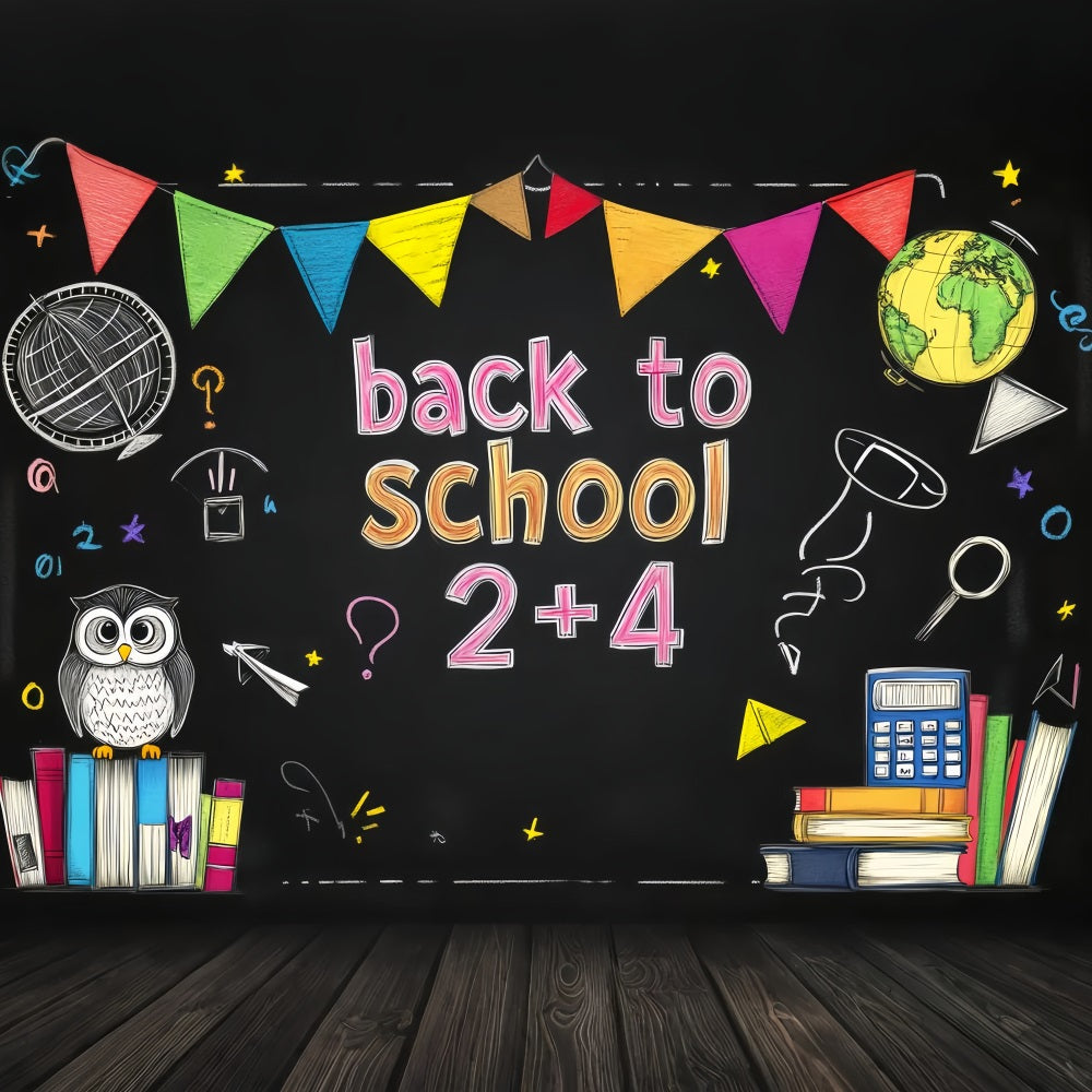 Zurück zur Schule Fotohintergrund Bunte Tafel Mathematik-Symbole Schulfoto-Fotohintergrund LXX59-205