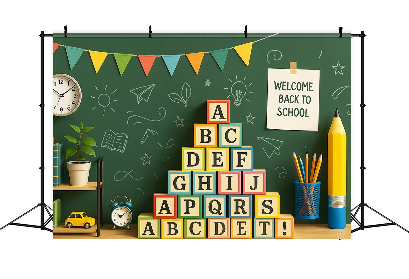 Fotohintergrund für den Schulanfang Grüne Tafel Alphabet-Blöcke Vorschul-Fotohintergrund LXX59-211