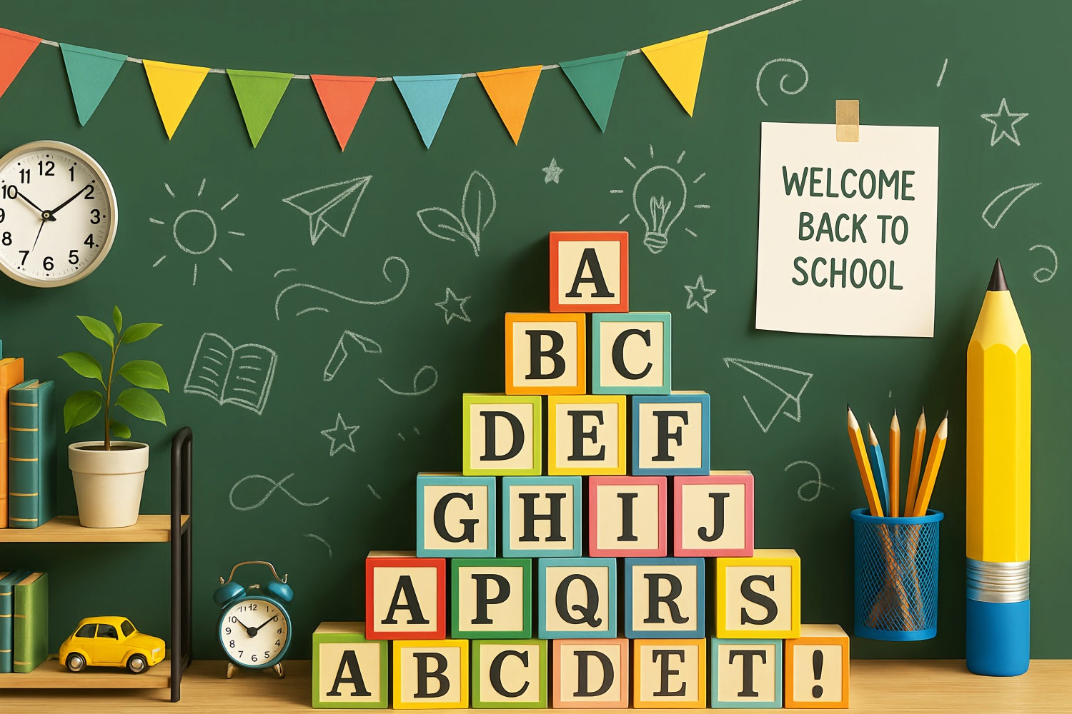 Fotohintergrund für den Schulanfang Grüne Tafel Alphabet-Blöcke Vorschul-Fotohintergrund LXX59-211