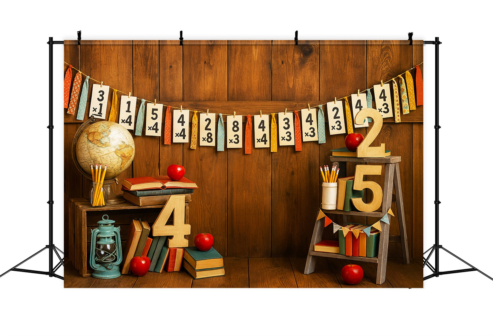 Fotohintergrund für den Schulanfang Mathematik Zahlen Rustikales Klassenzimmer Schulfoto-Fotohintergrund LXX59-212