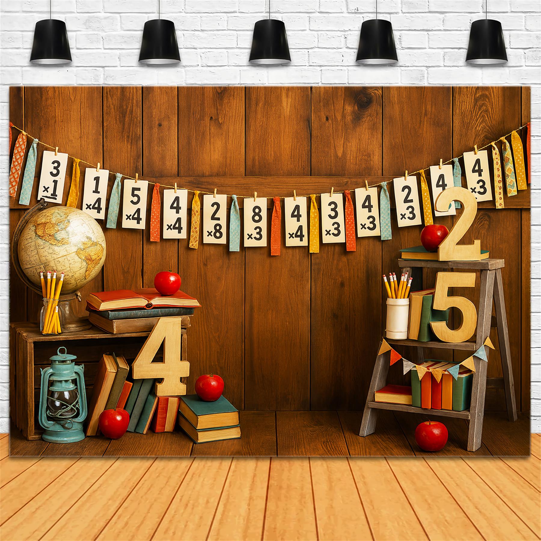 Fotohintergrund für den Schulanfang Mathematik Zahlen Rustikales Klassenzimmer Schulfoto-Fotohintergrund LXX59-212