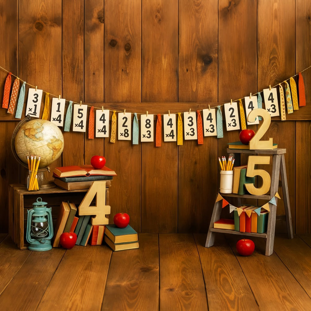 Fotohintergrund für den Schulanfang Mathematik Zahlen Rustikales Klassenzimmer Schulfoto-Fotohintergrund LXX59-212