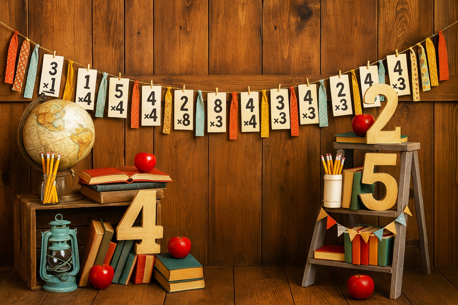 Fotohintergrund für den Schulanfang Mathematik Zahlen Rustikales Klassenzimmer Schulfoto-Fotohintergrund LXX59-212