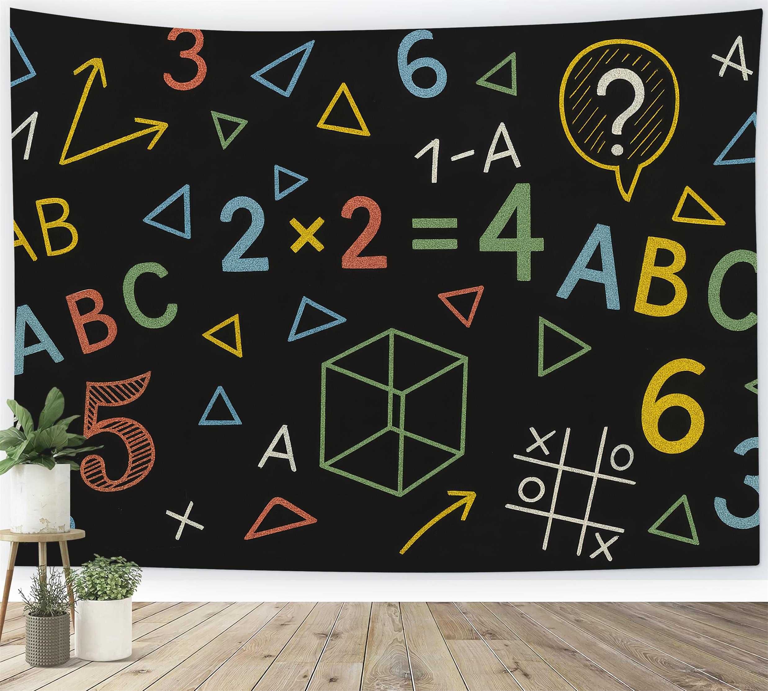 Schulhintergrund Geometrische Kreidetafel Farbige Formen Schulbeginn-Fotohintergrund LXX59-219